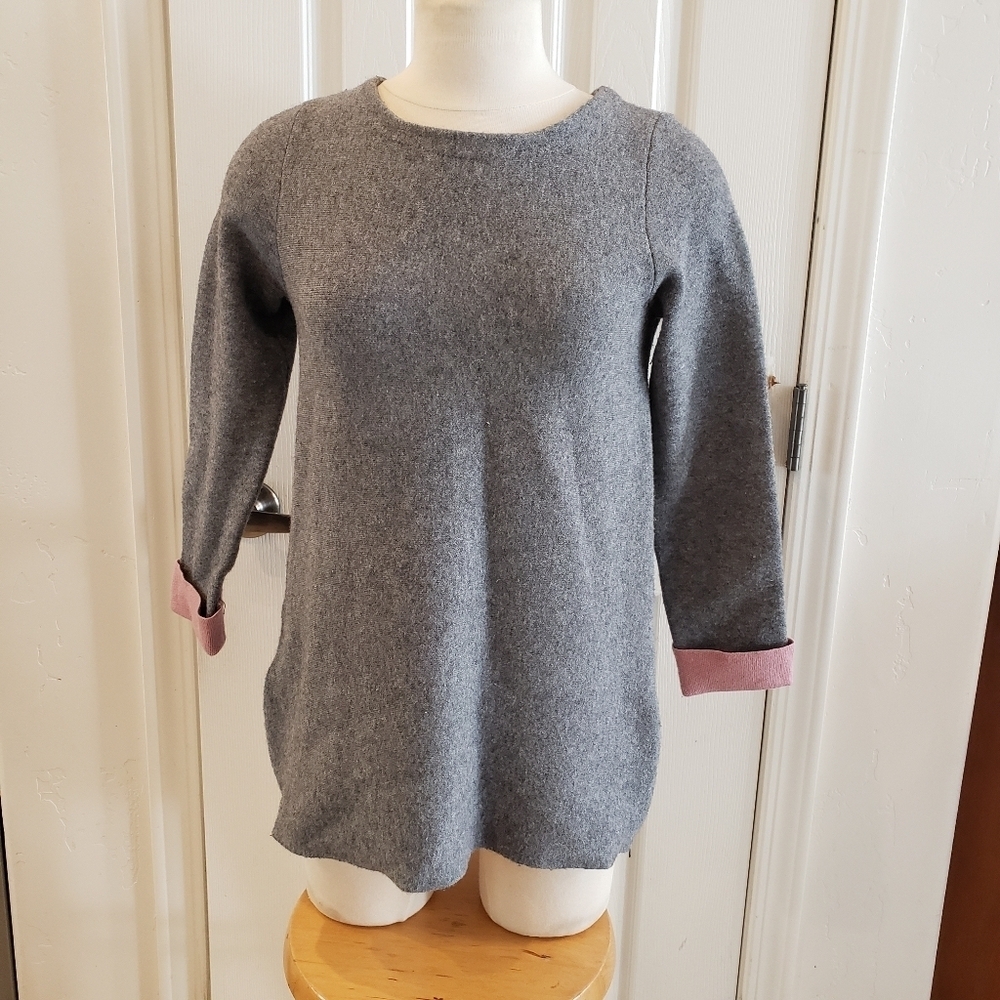 Nanette Lepore Gray Side Zip Sweater Pink Cuffs